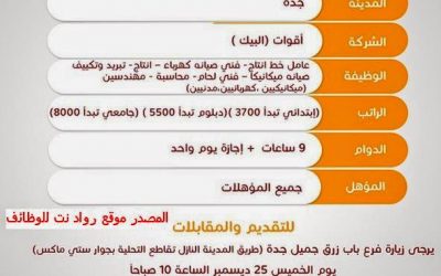 وظائف البيك في #جدة للابتدائي 3700 والدبلوم 5500 والجامعيين 8000 ريال