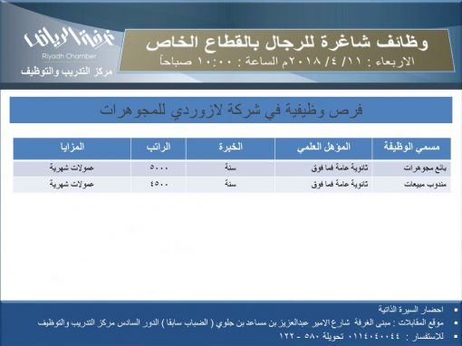 وظائف غرفة الرياض لحملة الثانوية رواتب 5000 ريال