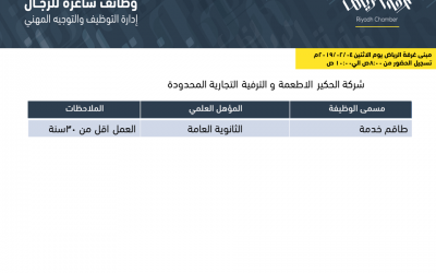 شركة الحكير للاطعمة وظائف طاقم خدمة في الرياض