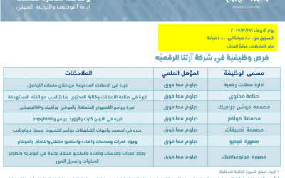 شركة ارتنا الرقمية وظائف نسائية متعددة لخريجات الدبلوم