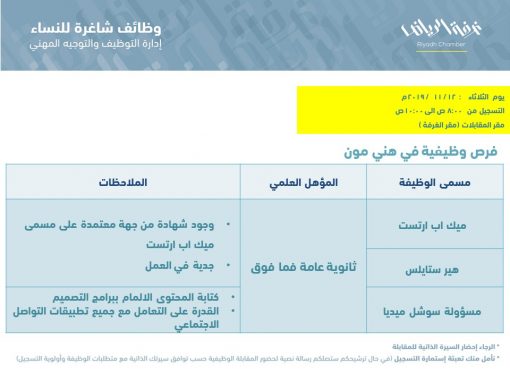 هني مون وظائف نسائية ميك اب ارتست هير ستايلس مسؤولة سوشال ميديا