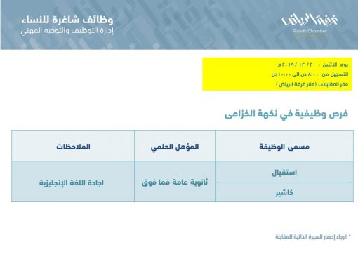 نكهة الخزامى وظائف نسائية استقبال وكاشير في الرياض